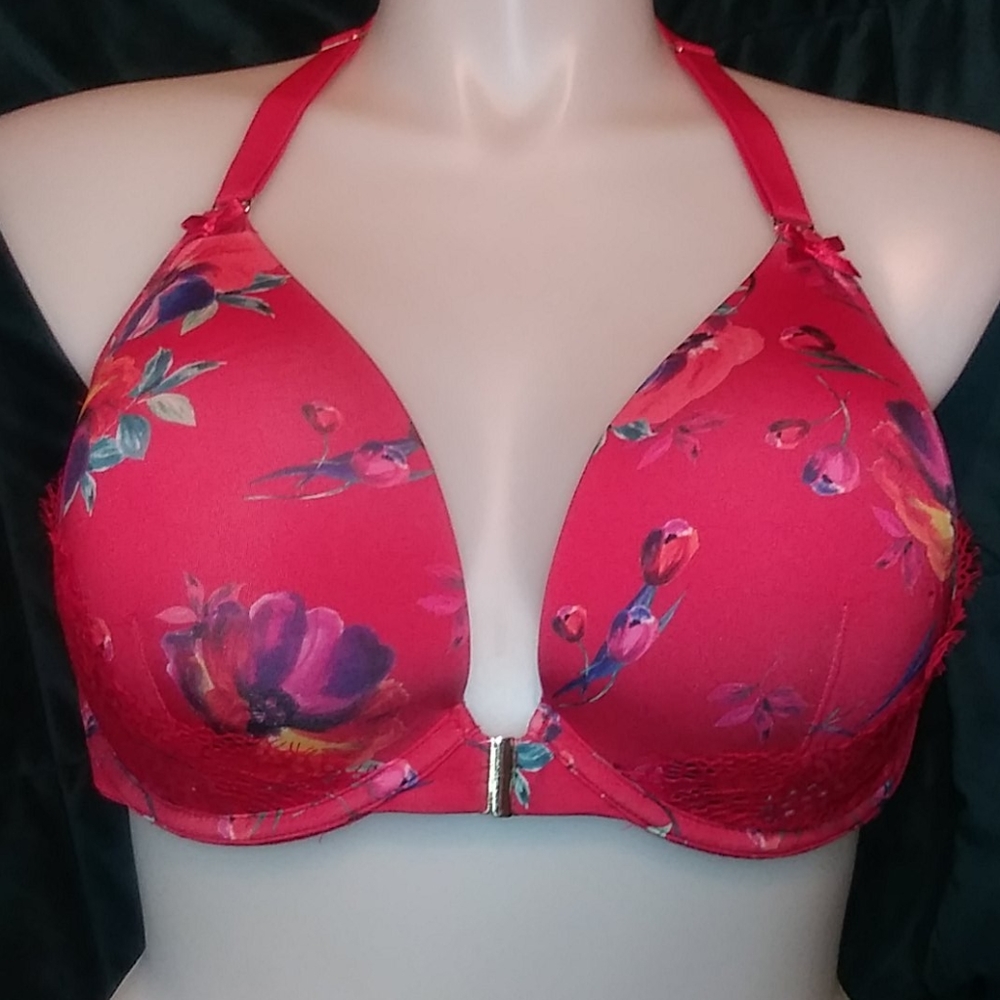 Cacique Red Floral Design Boost Plunge bra 44D